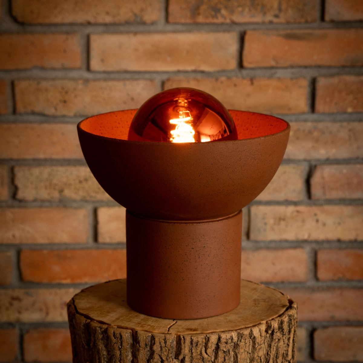 Handmade clay table lamp with red led bulb SAT A