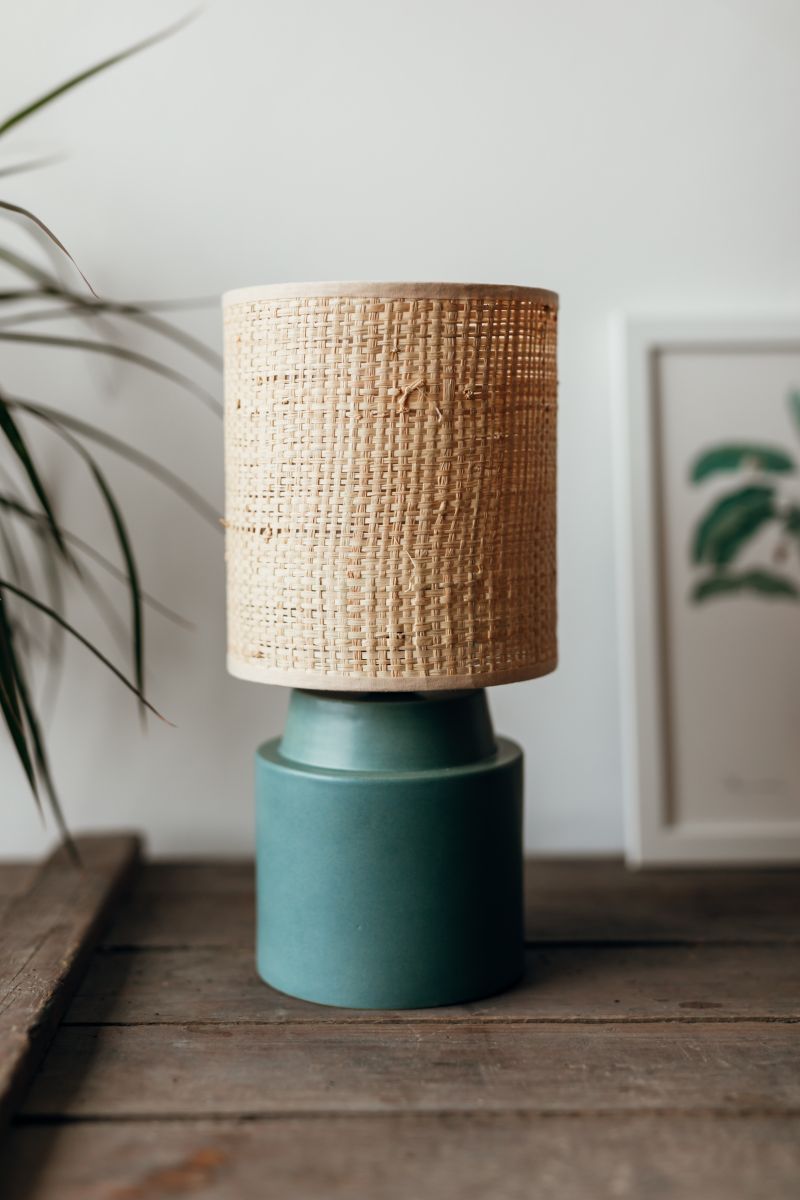 Chic green with raffia shade table lamp