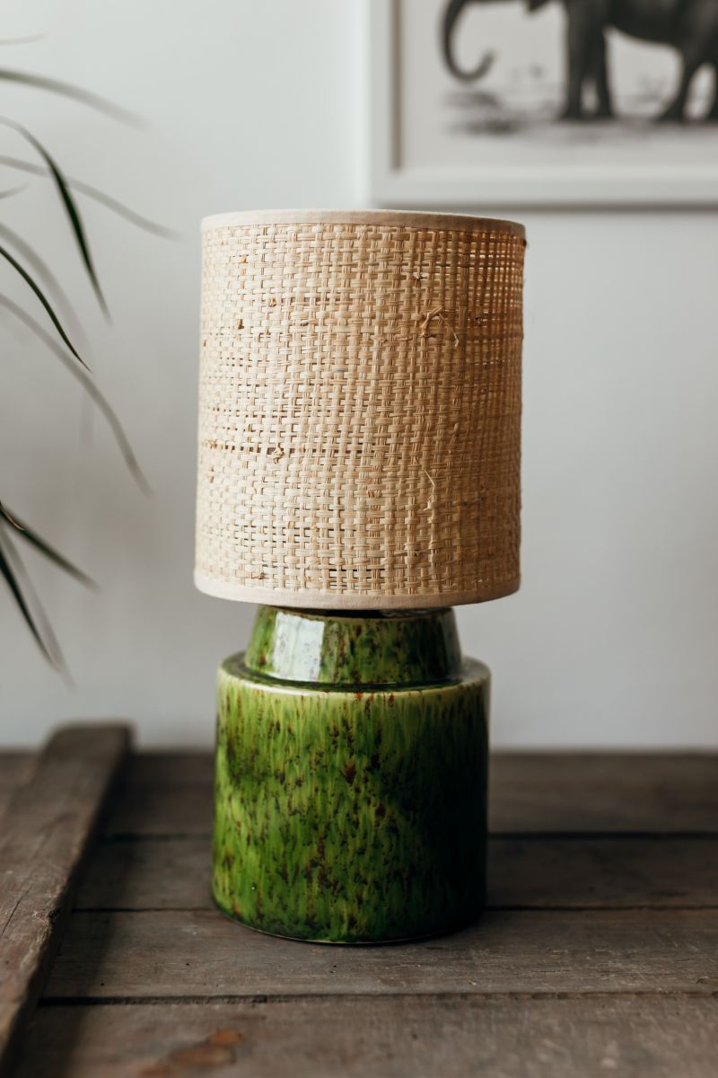 Chic pistachio with raffia shade table lamp