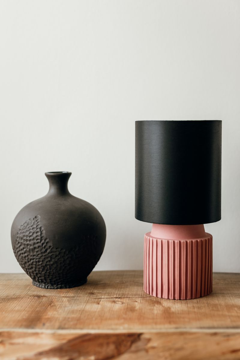 Chic pink with black shade table lamp