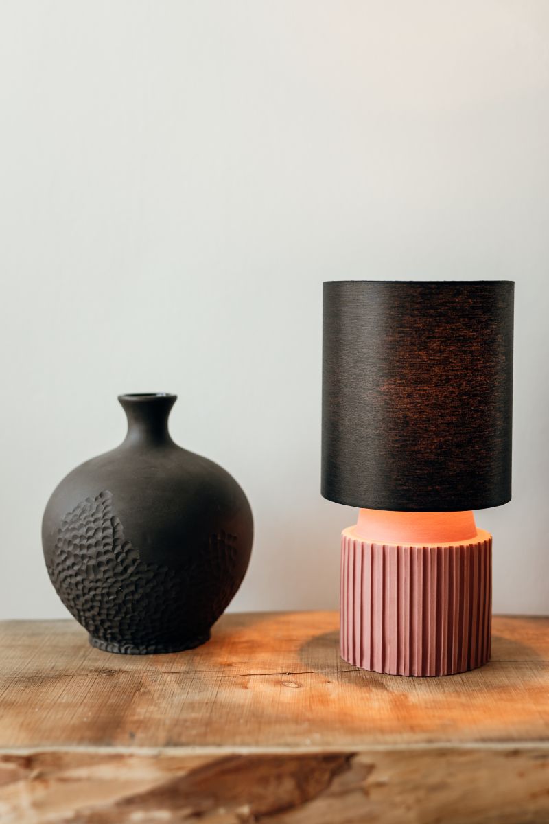 Chic pink with black shade table lamp